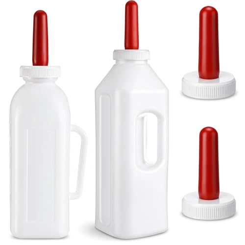 2 Sets Calf Feeding Bottle with Nipples,2 Quart + 3 Quart | Replacement Silicone Nipples, Calf Bottles with Handles, Durable Milk Feeding Bottle for Calves, Nursing Supply for Livestock - size: 1 Count (Pack of 2)