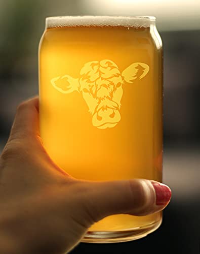 Bevvee Cow Face Can Shaped Pint Glass for Cow Lovers Gifts - 16 oz | Bevvee Cattle gift ideas for cow lovers, farmers and ranchers. Beer can glass for IPA, pilsner and craft beer. Made in USA - style: Set of 1