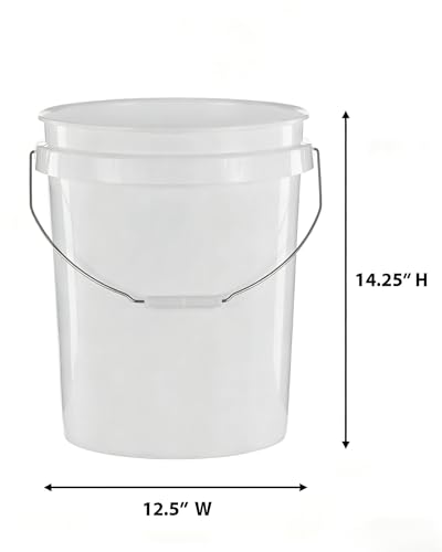 (2 Pack) 5 Gallon Utility Bucket with Comfort Handle | Heavy Duty Plastic Pail, Stackable, Easy Clean, White – Perfect for Cleaning, Painting, Household Storage