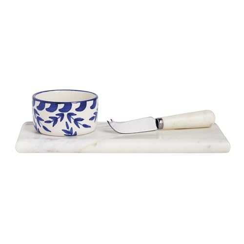 Mud Pie Marble Board With Blue Dip Cup Set