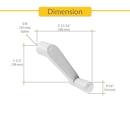 Brixwell Crank Handle White Aluminum 3/8 Inch Spline, 2-11/16 Inch Length, 1-1/2 Inch Height, 9/16 Inch Knob Diameter, Durable Window Hardware Replacement for Smooth Operation and Secure Connection
