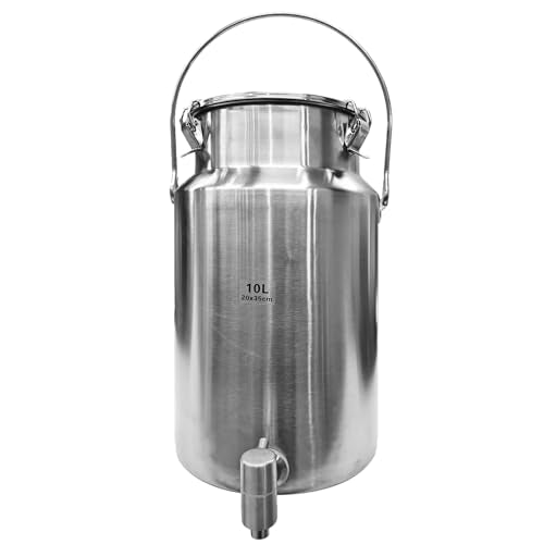 2.6 Gallon Water Dispenser,304 Stainless Steel Milk Can with Spigot,10L Water Jug,Airtight Food Storage Bucket,Leak-proof Liquid Storage Container with Tight Lid and Long Swivel Handle,Oil Pail