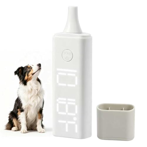 Pet Ear Thermometer, Non-Contact Infrared Temperature Measuring Device with Charging Base, Large Bright LED Screen Accurate Fast Reading Digital Thermometer for Dogs Cats Pets (White)