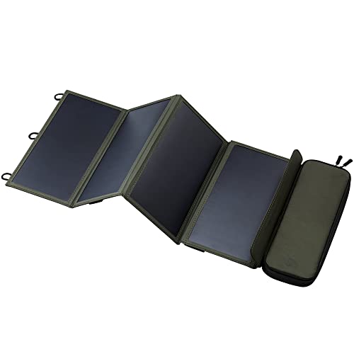 ELECOM NESTOUT Portable Solar Panel, Dual USB-A Ports, 28W Power Generation Charger for Phone Camping, Durable Water-Resistant Ripstop Nylon, Foldable Lightweight, Adjustable Stands (4-Panel) - color: 4-Panel