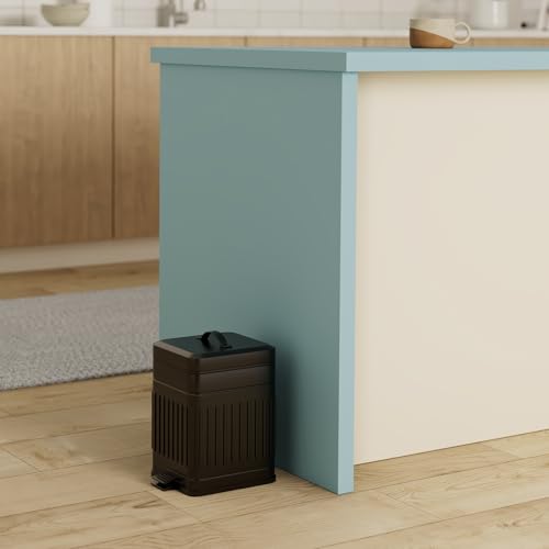CEROELDA Small Trash Can with Lid-5L/1.3 Gal,Stainless Steel Outdoor Dog Poop Garbage Can-Farmhouse Retro Metal Waste Bin w/Step Pedal for Bathroom Bedroom Office-Soft Close-Black - color: Black