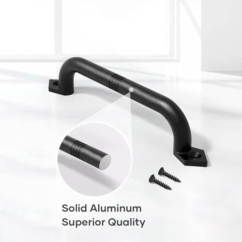 10" Barn Door Pull Handle, Gate Handles, Rustic Black Aluminum Grab, Easy Install