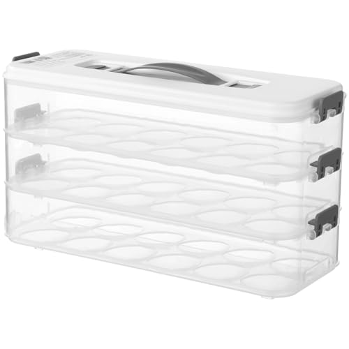 Homaisson Deviled Egg Container with Lid, 3-layer Egg Carrier Trays with 36 Slots, Clear Stackable Storage Container with Handle for Refrigerator, Pantry, Travel, 12.2x4.8x6.7