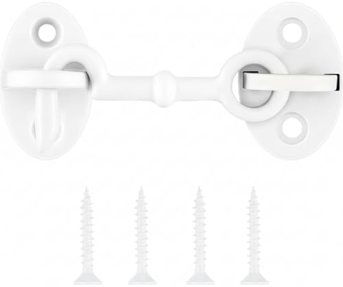 Cabin Hook and Eye Door Latch, 2.8 in, White Powder Coat | Solid Brass, Heavy Duty Construction, Barn Door Gate Latch, Window Sash Catch, Screws Included - color: Brass | White Powder Coat