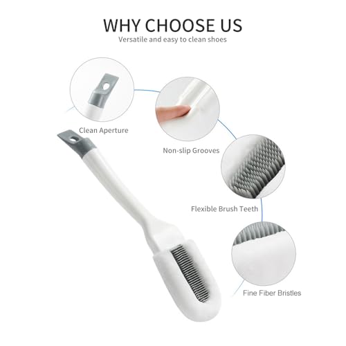 Andiker Professional Cleaning Shoe Brush, Multifunctional Long Handle Brush Cleaner, Hangable Soft Bristle Shoes Cleaning Scrubber (White) - color: White
