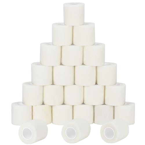 24Pcs Self Adherent Cohesive Bandages Wrap Self Adhesive 2 in White | Self Adherent Bandages Wrap First Aid Self Adhesive Bandage Elastic Sports Athletic Tape Wrist Ankle Pet Vet Wrap Grip Cover - color: White, size: 24Pcs
