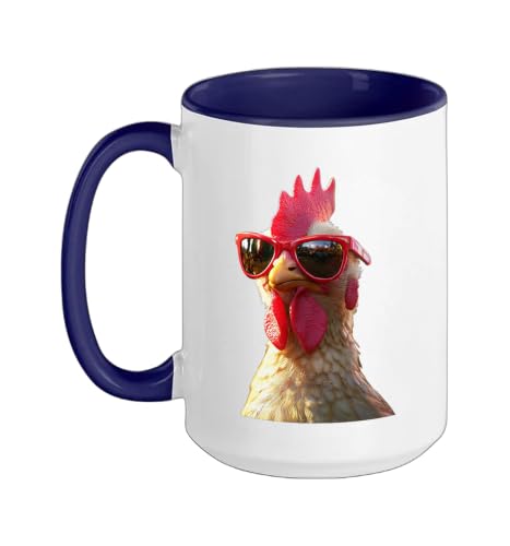 Chicken Hen Female Chick Farm Cluck Farmer Cute Chickens Ceramic Mug, Dark Blue/White, 15oz - color: Dark Blue/White, size: 15 Ounces