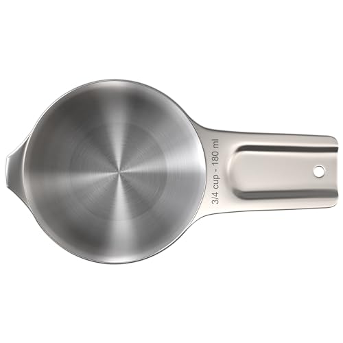 Color Up ¾ Cup Measuring Cup (180 ml) – Premium Chrome Stainless Steel, Accurate for Wet & Dry Ingredients, Embossed Markings, Easy-Pour Spouts, Dishwasher-Safe, Kitchen Essential - size: 3/4 Cup (180 ml) Chrome