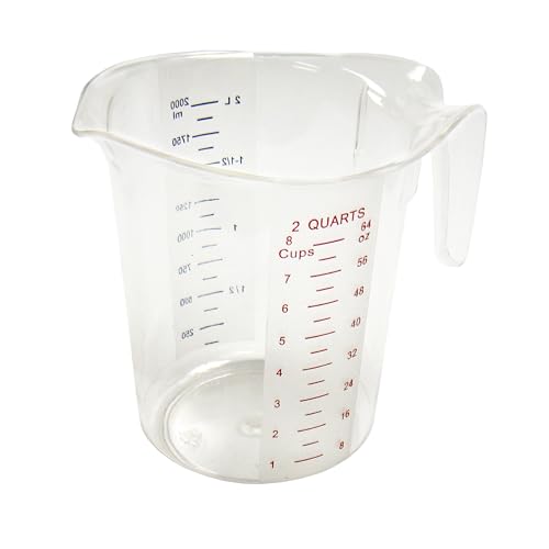 Winco PMCP-200 Measuring Cup, Polycarbonate, 2-Quart, Clear | Graduated measurements, Stackable design, For liquid and dry ingredients, baking and commercial food prep - size: 2 Quart