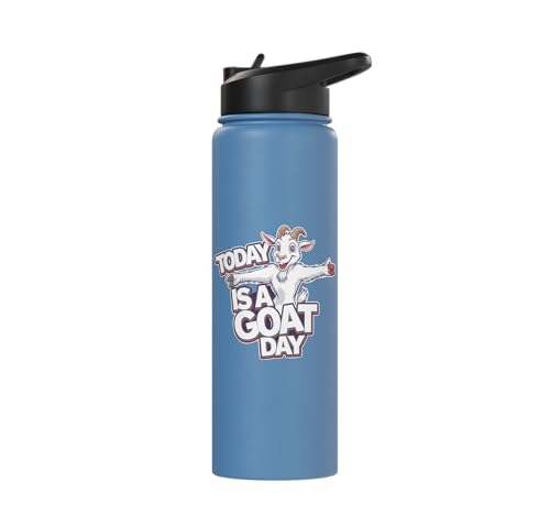 Childrens Today is a Goat Day Design | Kids Goat Stainless Steel Insulated Water Bottle - color: Light Blue
