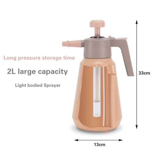 Garden Pump Sprayer, 68 oz/0.5 Gallon Hand Held Pressure Sprayer with Safety Valve ＆ Adjustable Nozzle, Large Capacity Bottle Water Weed Flower Plant Lawn Home Washing Spray 2L(Salmon Pink)