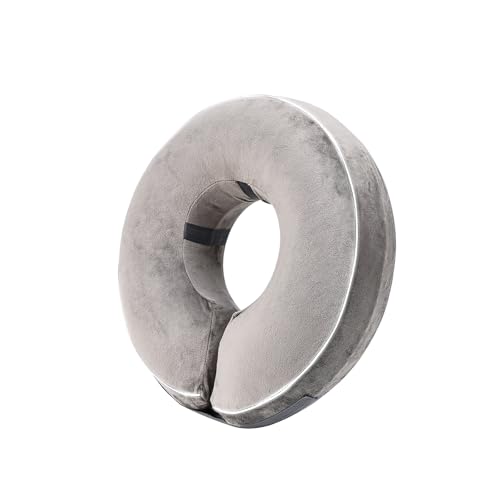 Inflatable Reflective Dog Cone Collar Alternative After Surgery,Doggie Recovery Dount Neck Ecollar,Adjustable Soft Dog Cone Collar for Small Medium Large Dogs (Grey, S) - color: Grey, size: Small（8.5"-10.5"）