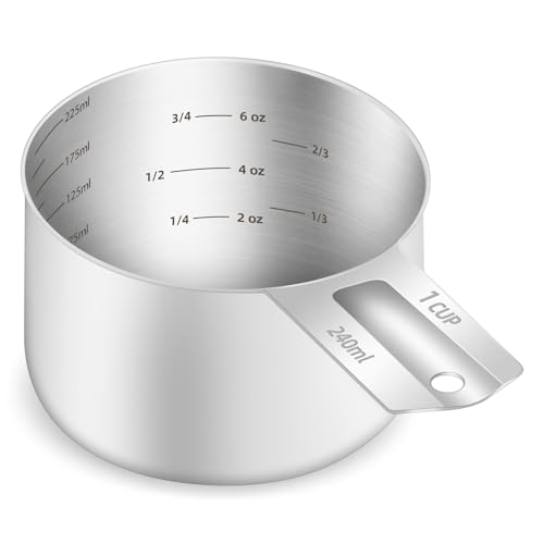 1PCS 1Cup (240ml, 8oz) Measuring Cup, Etched Inner Scale Measure Scoop | 18/8(304) Food-Grade Stainless Steel, Seamless One-Piece design, Metric and US Measurement, ‌Rust-Free, Dishwasher-Safe - size: 1Cup