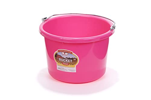 Little Giant® Plastic Animal Feed Bucket | Round Plastic Feed Bucket with Metal Handle | Made in USA | 8 Quarts | Hot Pink - color: Hot Pink