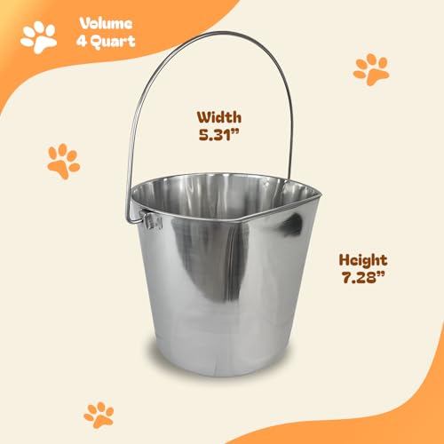Advance Pet Products 4 Quart Heavy Duty Stainless Steel Flat Side Bucket | Durable Food & Water Pail for Dogs, Cats, Kennels, Cages and Critter Crates | Multi-Purpose Bucket - size: 4 Quart - Not Hooked