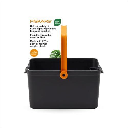 Fiskars Garden Tool Caddy, Portable Storage Organizer for Indoor Gardening | Locking Handle, Removable Bin (Wall-Mountable) for Snips & Pruning Shears, Durable Recycled Resin Carrier, Cabinet-Sized - style: Tool Caddy