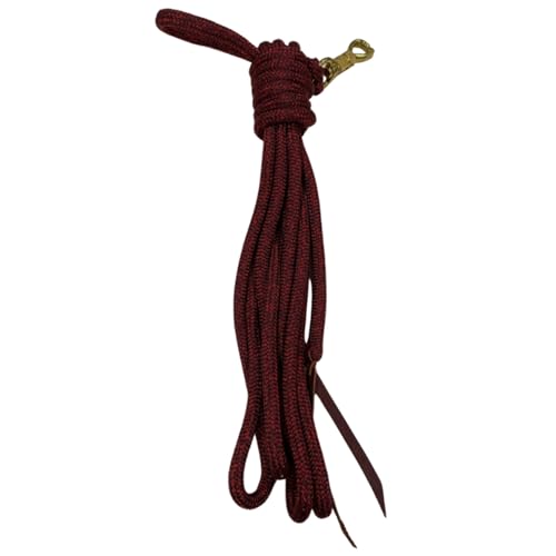 22 Foot Line Ground Training Rope - Strong Everyday Use All-Purpose Large Horse Lead Rope with Loop & Latigo Popper | 9/16" Diameter Smooth Yachting Braid, Burgandy Red - color: Burgundy Red