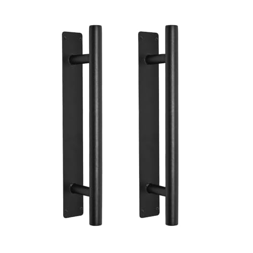 12 Inch Black Exterior Sliding Barn Door Handles, Gate Pull Handles | Pack of 2, Heavy Duty Metal, Indoor & Outdoor, Farmhouse Garage Fence Sheds Cabinet Closet Drawer Door Pulls, 2 Size Screws - style: Round