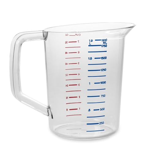 Rubbermaid Commercial Products Bouncer Clear Measuring Cup, 8-Cup/2-Quart, Clear, Strong Food Grade, Easy Read for Liquid/Dry Ingredients, for Home/Professional Kitchen - size: 2 Qt