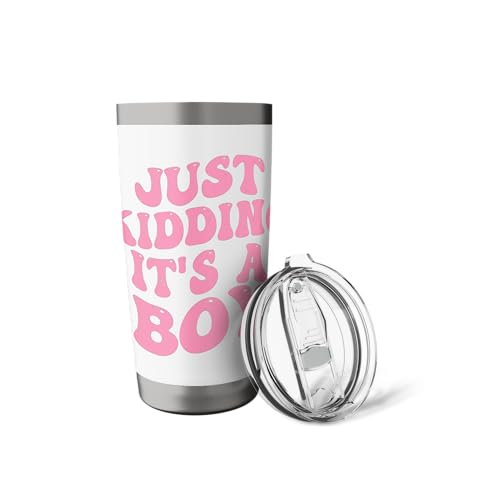 Just Kidding It's a Boy Pink Gender Reveal Party Supplies Stainless Steel Insulated Tumbler - color: White