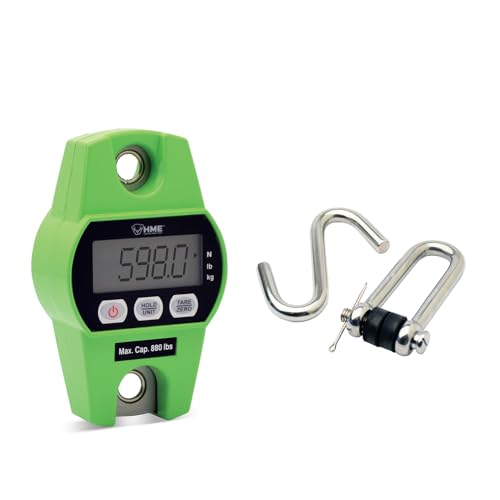 HME Durable Versatile Hunting Digital Hanging Scale w/Tare Function - 400 Kg/880 lb Max Weight, 2 Batteries Included, Iron Hook, Mode Function N/lb/kg