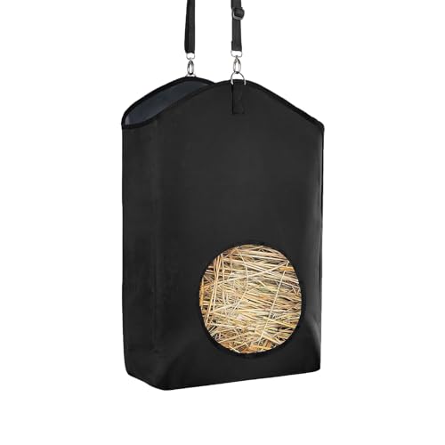 Goat Hay Feeder, Hay Bags for Horses, Sheep, with Adjustable Open Feed Hole for Slow Feeding-Black - color: Black