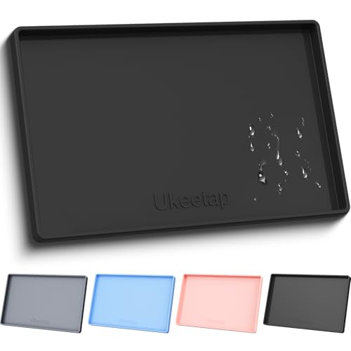 19" x 12" Extra Thick Silicone Mat Waterproof with Raised Edge, Black | BPA-Free Non-Slip Dog & Cat Food Mat, Feeding Mat for Food and Water Bowls, Spill Proof Mat to Protect Floors - color: Black, size: 19"L x 12"W