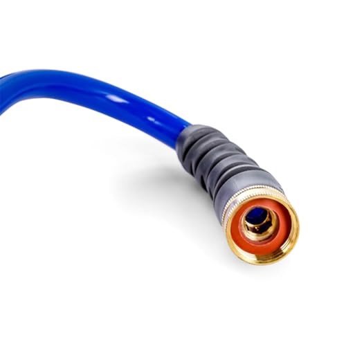 Camco 40' Self Coiling Water Hose with Brass Fittings and 0.5" Interior Diameter for Marine Use, Cleaning, Car Washing and Gardening, Blue - style: 40' Coiled Water Hose
