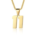 Number Necklaces Personalized Necklaces 18K Gold Plated Initial Number Pendant Stainless Steel Chain Sports Necklaces for Men Women - color: Gold, style: 11