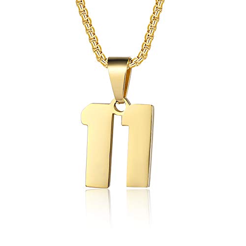 Number Necklaces Personalized Necklaces 18K Gold Plated Initial Number Pendant Stainless Steel Chain Sports Necklaces for Men Women - color: Gold, style: 11