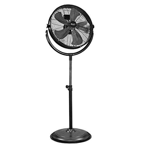 Comfort Zone 20-Inch High-Velocity Industrial Pedestal Fan – Heavy-Duty All-Metal Shop Fan with Aluminum Blades, 3-Speed Slim Profile Stand Fan, 180° Tilt & Adjustable Height for Garage or Warehouse