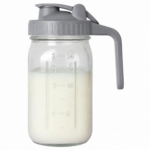 32 oz Breast Milk Pitcher, Glass Mason Jar Pitcher with Lid | Airtight, Leak Proof, Wide Mouth, Pour Spout Lid, Thick Glass, Fridge Safe, Ergonomic Handle, Easy to Clean - color: Gray, size: 32 Ounces
