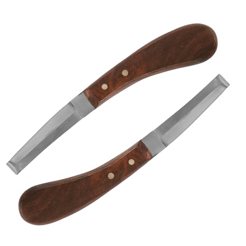 Hoof Knife Double Edged Curved Blade – Stainless Steel Curved Blade Farrier Tool with Wooden Handle, Multipurpose Hoof Trimming Knife for Livestock, 3-Inch Blade, 8.5-Inch Overall (Left Hand) - style: Double Edge - LH