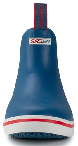 SUREWAY Men's Deck Boots Non-Slip Fishing & Ankle Boating Boot | Waterproof Rain Boots, Lightweight Neoprene Rubber Deck Boots - color: Navy & Red, size: 7