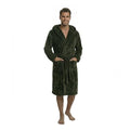 FashGudim Mens Hooded Robe Plush Shawl Collar Kimono Bathrobe Soft Warm Flannel Fleece Spa Robes House Coat Pajamas - color: Army Green, size: Small-Medium