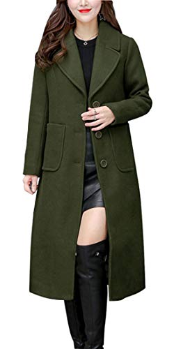 chouyatou Women's Big Notch Lapel Single Breasted Mid-Long Wool Blend Coat - color: Army Green, size: Medium