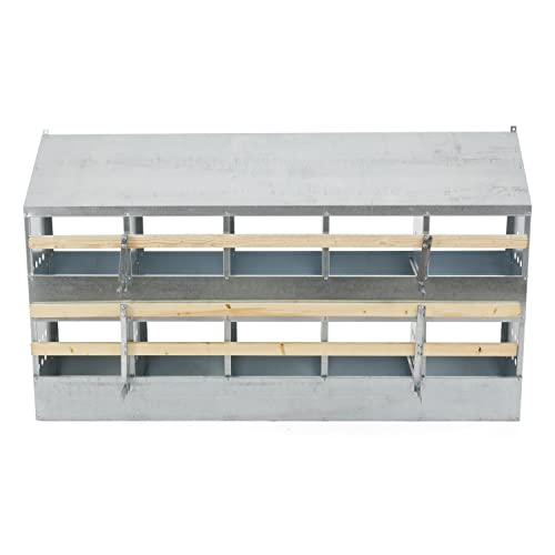 Brower 2-Tier 10-Hole Galvanized Steel Chicken Nesting Box, Silver, 2-Pack | Holds 50 to 60 Hens per Unit, Hinged Folding Perches, Ventilation Holes, Removable Bottoms, Slanted Roof