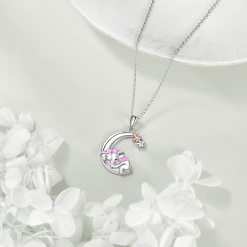 Snake Moon Necklace - 925 Sterling Silver Moon Pendant Necklace - Snake Jewelry for Women - style: Elephant