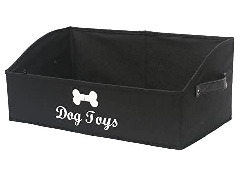 Dog Toy Basket Large Dog Toy bin Dog Toy Box Storage Box - Foldable Fabric Trapezoid Organizer Boxes with Handle, Collapsible Basket for Dog Toys (Black-Dog) - color: Black, size: Large - Dog Toys