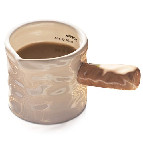 Maxdot Espresso Measuring Cups Ceramic 3 Oz/90ml with Heat Sturdy Handle Single Spouts Coffee Milk Measuring Cup with Scale Espresso Shot Pitcher V-shaped Mouth for Coffee Making Frothing Microwave