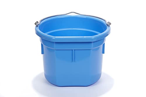 Little Giant® Flat Back Plastic Animal Feed Bucket | Animal Water and Feed Bucket with Metal Handle | 8 Quarts | Berry Blue - color: Berry Blue
