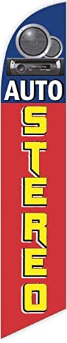 GLOBAL ADVERTISING SOLUTIONS Auto Repair Feather Flag Eye Catching Banner Sign for Business and Marketing Complete Set with 15 ft Pole Kit and Ground Spike (Auto Stereo) - style: Auto Stereo