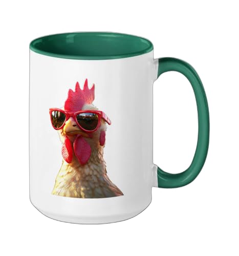 Chicken Hen Female Chick Farm Cluck Farmer Cute Chickens Ceramic Mug, Dark Green/White, 15oz - color: Dark Green/White, size: 15 Ounces