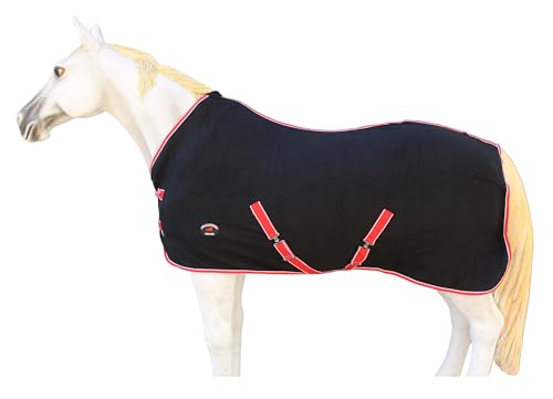 Challenger Horse Polar Fleece Cooler Exercise Blanket Wicks Moisture 4385 - color: Black / Red-White Trim, size: 84 inches