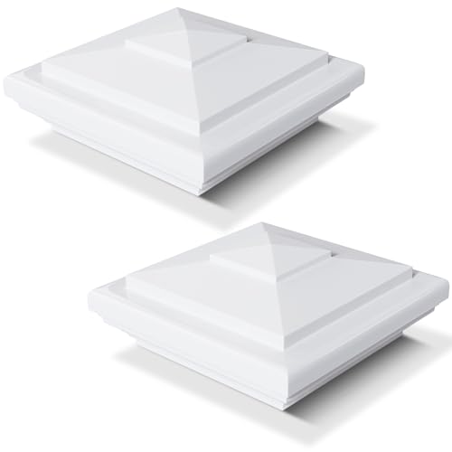 VIVIDA Vinyl Fence Post Caps 4" x 4", White New England PVC Post Cap, 2 PCS | Actual 4" x 4", New England Pyramid Post Cap, PVC Square Post Cover, For Vinyl Fences, Mailboxes & Decks - color: White-2 Pack, size: Actual 4" x 4"