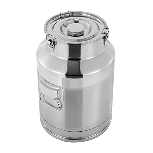 DYNAMI 7.4Gal 304 Stainless Steel Milk Can with Airtight Lid and Handles,Anti-Leak Liquid Storage Barrel,Food Grade Container for Liquid,Solid Storage and Transport,Large Opening for Easy Cleaning - size: 7.4Gal